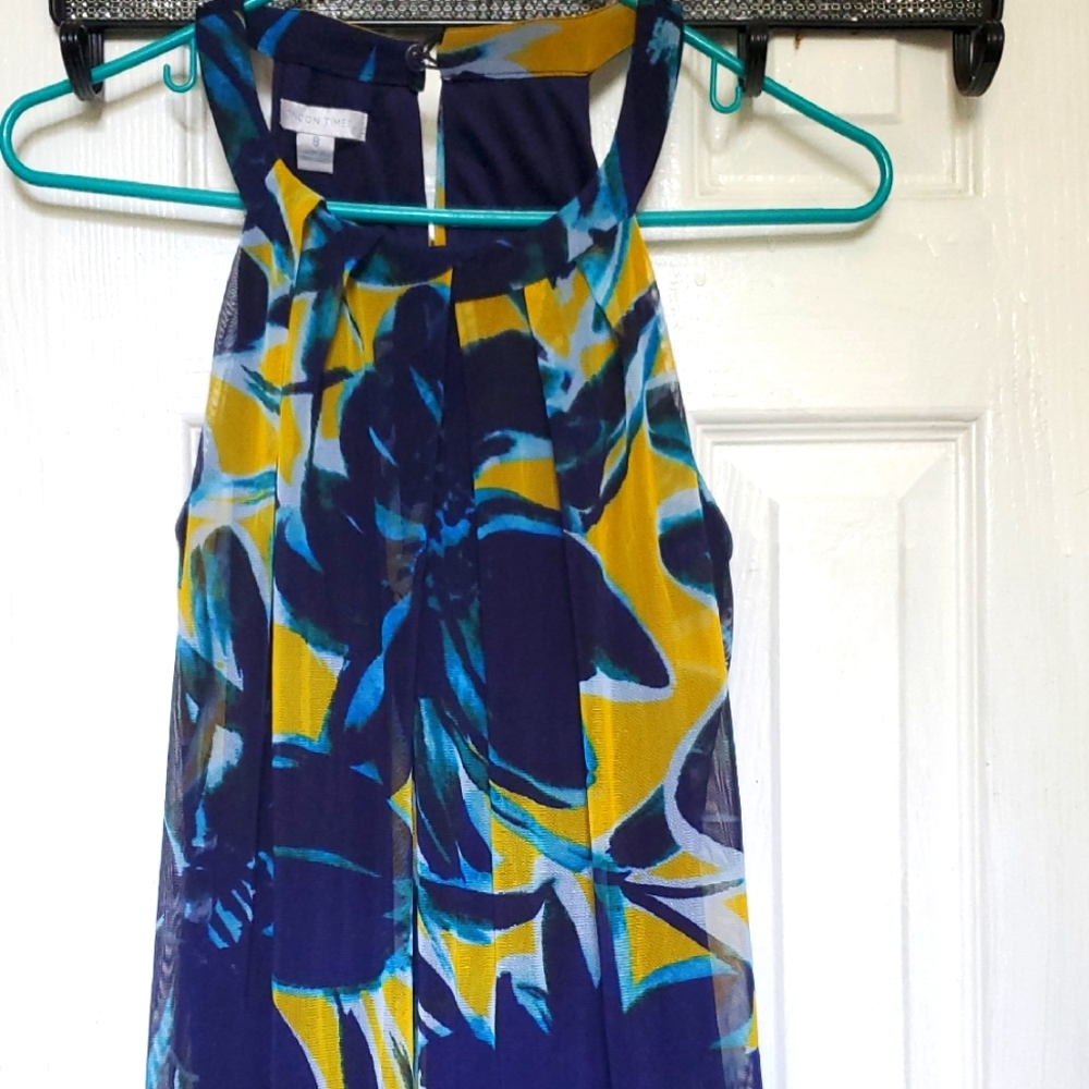 Floral Sleeveless Dress in Blue and Yellow